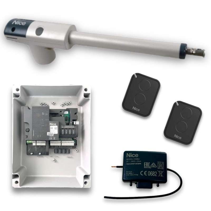 Kit Batiente NICE TOO 3000, para 1 hoja, capacidad 3 mts y 300 kgs, 230VAC, 24 ciclos/hora, conexión a cerradura eléctrica, desa