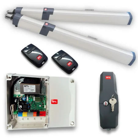 kit batiente hidráulico, 5 Mts, 800kg, apertura 20 segundos, incluye 2 brazos, central electrónica thalia-p, 2 controles remoto,