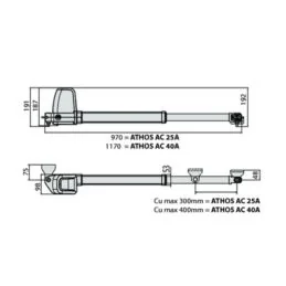 Brazo batiente BFT Athos AC A25, equipo electromecánico, capacidad 2,5mts, 60 ciclos diarios, 150kg, 90º en 14 segundos, equipo 