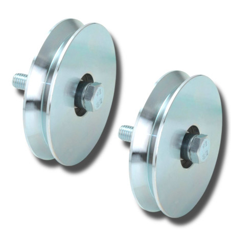 Par de ruedas en V de 100 mm de díametro, con 1 rodamiento, eje con tuerca y 220 Kg de cap. por rueda, marca comunello, origen i