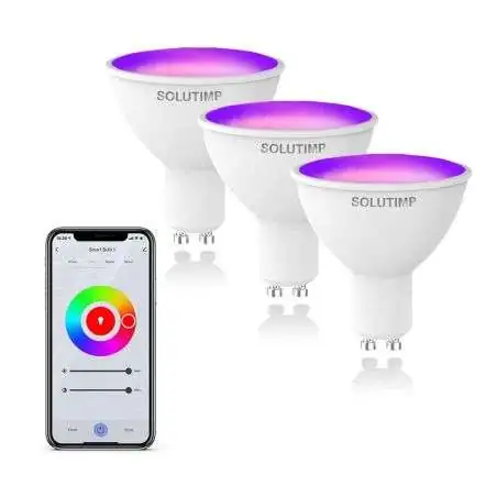 Pack 3 Ampolletas Dicroico Led Wifi RGB, GU10, Potencia 5W, Voltaje 220. Funciones Color Frio, Salida y RGB.App Smart Life /Tuya