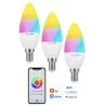 Pack 3 Ampolletas LED WIFI RGB soquete E14. Connexion wifi 2,4 Ghz. Potencia 5,5W LED equivalente a 60 watts. Funciones Color Fr